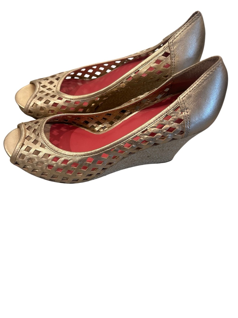 Lilly Pulitzer Metallic Gold Peep-Toe Wedge Heels size 9
